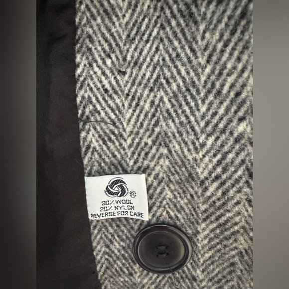 VINTAGE 80s Herman Kay Wool Tweed Double Breasted Pea Coat Petite Dominican repb - Picture 9 of 10